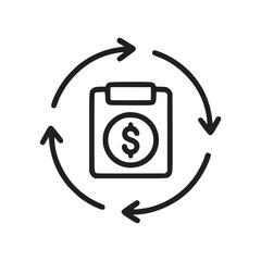 Vector art of an illustration of a clipboard with a dollar sign and circular arrows, , representing financial cycle, audit, and review, suitable for use in applications, websites, and presentations