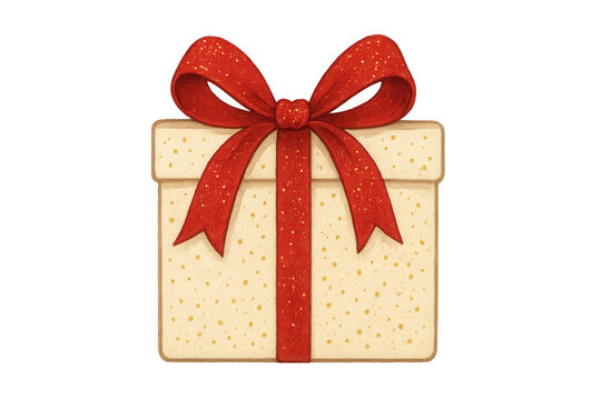 Celebrating a special occasion with a golden polka dot present box tied with a sparkling red ribbon bow - Powered by Adobe