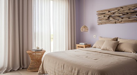 Bright Modern Bedroom with Neutral Bedding Soft Curtains and Natural Light