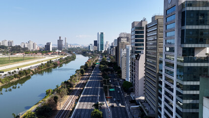 Pinheiros Road At Sao Paulo In Brazil. Downtown Cityscape. Freeway Road Scenery. Urban Landscape. Pinheiros Road At Sao Paulo In Brazil. Metropolis District. Sao Paulo Brazil.