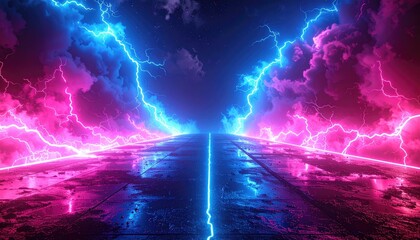 Neon Pink and Blue Lightning Road