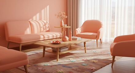Elegant Pink Living Room with Modern Sofas and Natural Light