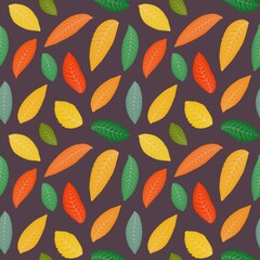Autumn colored leaves seamless pattern