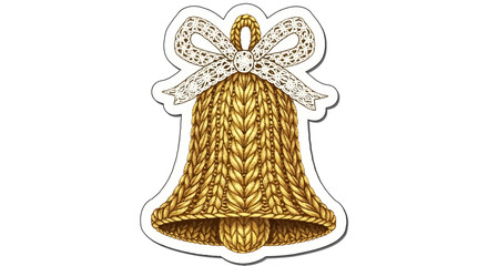 Golden Knitted Bell with Rhinestone Bow Holiday Cheer and Festive Decor