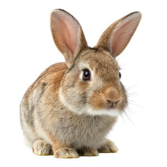 Fototapeta premium Adorable brown rabbit with long ears, sitting on a transparent background. background removed