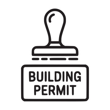 Vector art of building permit stamp icon symbol of construction approval, authorization, or license represents legal compliance, regulation, and adherence to building codes for projects