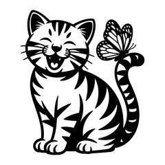 Cute Smiling Tabby Cat with Butterfly