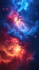 Obraz premium Red And Blue Nebula Cosmic Cloudscape