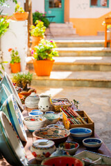 Pottery in the street market of Manoletes, samos island, greece