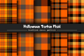Set Halloween Tartan plaid. Scottish check pattern