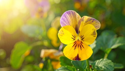 Vibrant Yellow Pansy Blossom in Sunny Garden