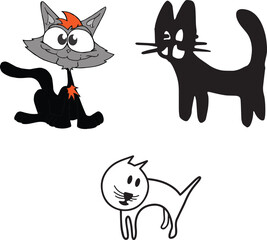 set of funny cartoon cats