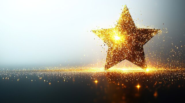 Glistening Golden Star with Sparkling Particles on Gradient Background
