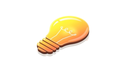 Glowing Light Bulb Illustration with Orange and Yellow Colors on Transparent Background