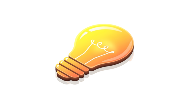 Glowing Light Bulb Illustration with Orange and Yellow Colors on Transparent Background