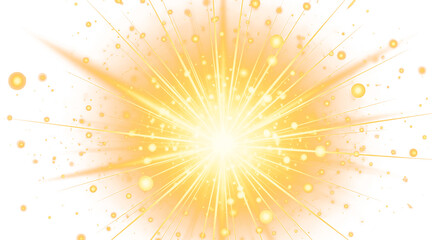 Energetic Explosive Burst of Golden Light and Sparks Isolated on a transparent background