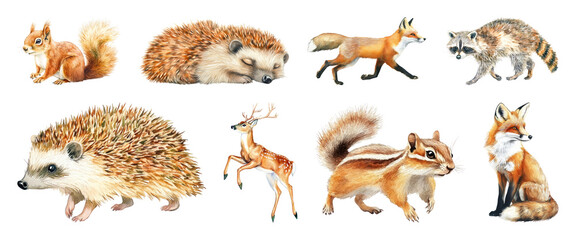 Obraz premium PNG Woodland creatures illustrated beautifully, element set on transparent background