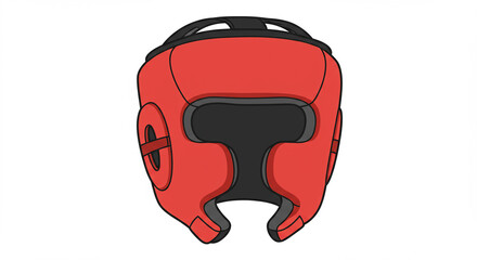 Bold Red Boxing Headgear:  Front View Illustration,  Protective Combat Gear Design