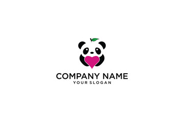Panda Love Heart Logo Design Illustration.