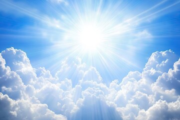 Bright sun shining through fluffy clouds