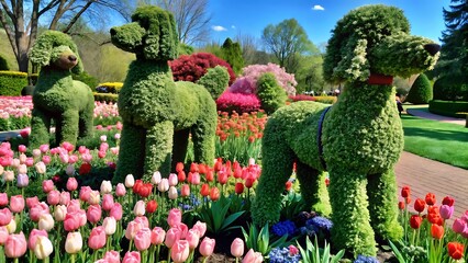 Topiary Poodles in Tulip Garden styled into