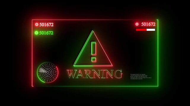 Neon Warning Sign Alert Exclamation Triangle Digital Interface H U D Futuristic Technology Alert Notification Danger Signal Red Green Glow