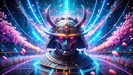 Cyberpunk Samurai Helmet with Neon Lights futuristic