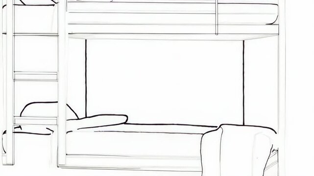 Black-and-white sketch of a bunk bed