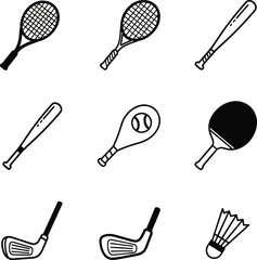 Sports Equipment Icons Doodle Set