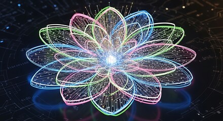 Stunning futuristic flower with glowing circuit patterns for tech innovation visuals and modern designs bringing a high tech feel to any project