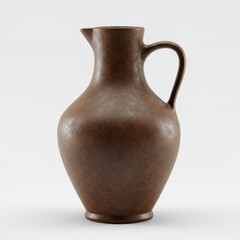 Rustic, earthenware pitcher with a warm, dark brown hue and a textured surface.