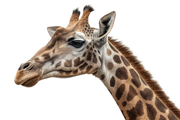 Naklejka premium A close up of a giraffe's head and neck showing its distinctive spots against a black background created with generated ai