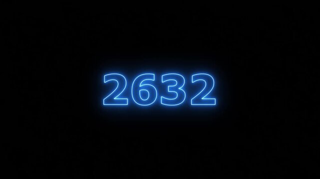 Neon Number 0 to 5000 Countdown. Neon glowing  number 0 -5000 Count animation.