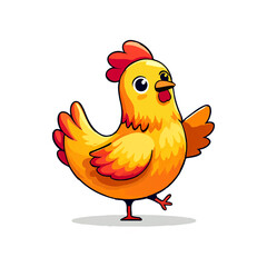 Cute Cartoon Chicken Waving on White Background


