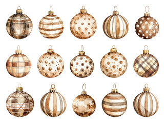 PNG Vintage brown Christmas ornaments collection, element set on transparent background