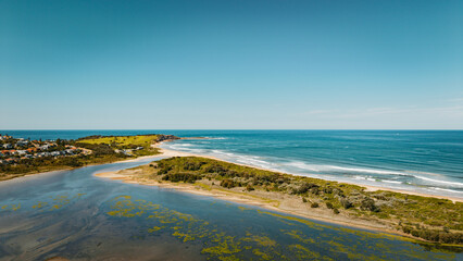 Northern Beaches, Dee Why Lagoon, NSW, Sydney Suburbs, Australia. Ocean view from above.