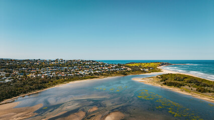 Northern Beaches, Dee Why Lagoon, NSW, Sydney Suburbs, Australia. Ocean view from above.