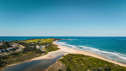 Northern Beaches, Dee Why Lagoon, NSW, Sydney Suburbs, Australia. Ocean view from above.