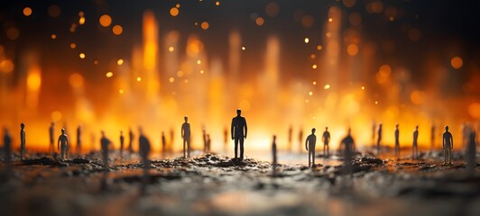 Miniature Figures and a Phoenix in Ethereal Light, Tiny figures from life phoenix, ai generative