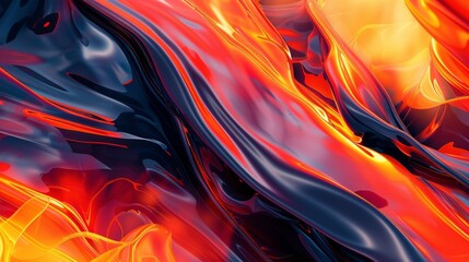 Fototapeta premium Fluid shapes and vibrant colors evoke the heat and intensity of a volcanic eruption in this abstract lava flow image.