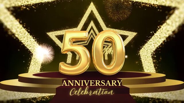 Golden 50th Anniversary Celebration with Fireworks and Stars numeral number