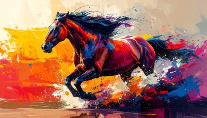 Dynamic Horse in Vibrant Abstract Painting