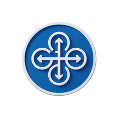 Obraz premium A blue circular icon with white arrows pointing in all directions, symbolizing connection and multidirectional flow. background removed