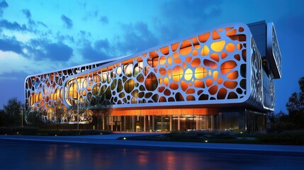 Modern Architectural Masterpiece: Nighttime Illumination of a Unique Building