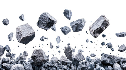 Dynamic cosmic asteroid shower gray rocks falling through empty space natural celestial debris objects isolated motion isolated element isolated on transparent background