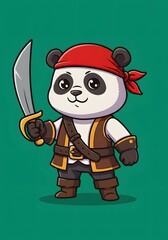 Fototapeta premium Cute Panda Pirate Holding a Sword, Cartoon Style