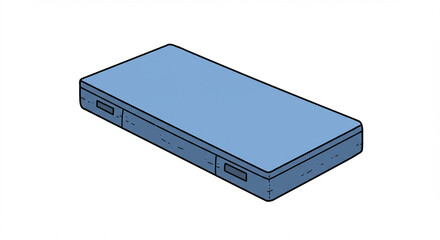 Isometric Hand-Drawn Illustration of a Blue Bouldering Crash Pad with Handles