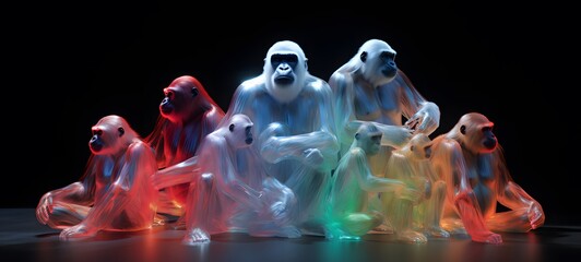 Tiny figures from life white gorilla, Miniature Humans and a Life-Sized White Gorilla, ai generative