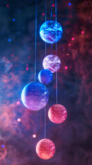 Celestial Spheres: A captivating visual display of glowing, orb-like planets suspended within a mystical space, with vibrant nebulas in the backdrop, creates an awe-inspiring scene.