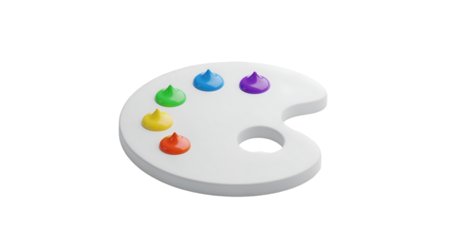 Colorful Artist Palette with Paint Dabs on Transparent Background